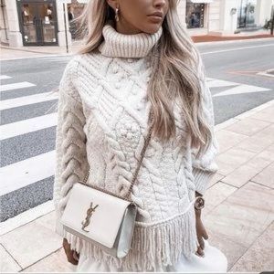 ZARA knit bobble fringe turtleneck sweater size small